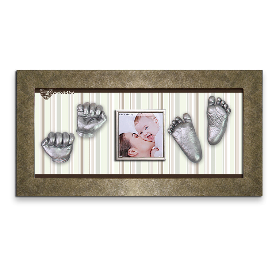 Momspresent Baby Hands and Foot 3D Casting Print DIY Kit with GOLD Frame9 -pop-stripe