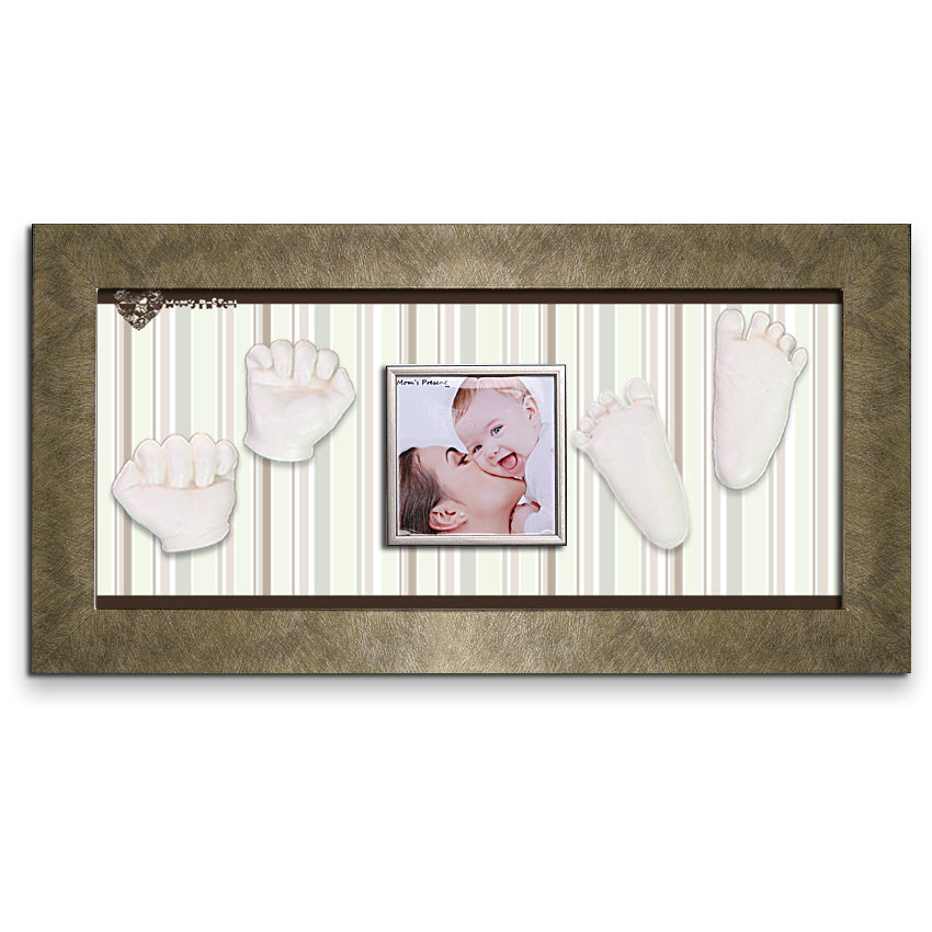 Momspresent Baby Hands and Foot 3D Casting Print DIY Kit with GOLD Frame9 -pop-stripe