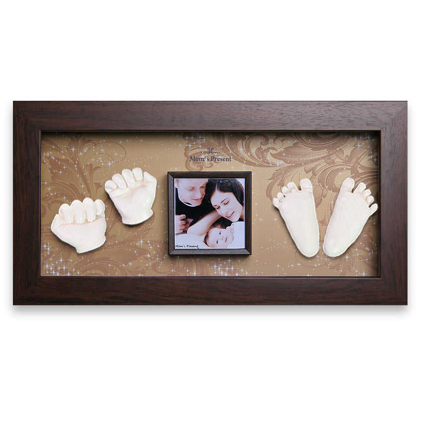 Momspresent Baby Hands and Foot 3D Casting Print DIY Kit with Walnut Frame2-The age of gol