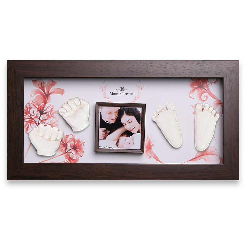 Momspresent baby handprint and footprint kit with Walnut Frame5-floral-gift