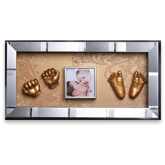 Momspresent Baby Hands and Foot 3D Casting Print DIY Kit with SILVER Frame2-The age of gol