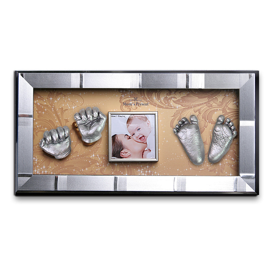 Momspresent Baby Hands and Foot 3D Casting Print DIY Kit with SILVER Frame2-The age of gol