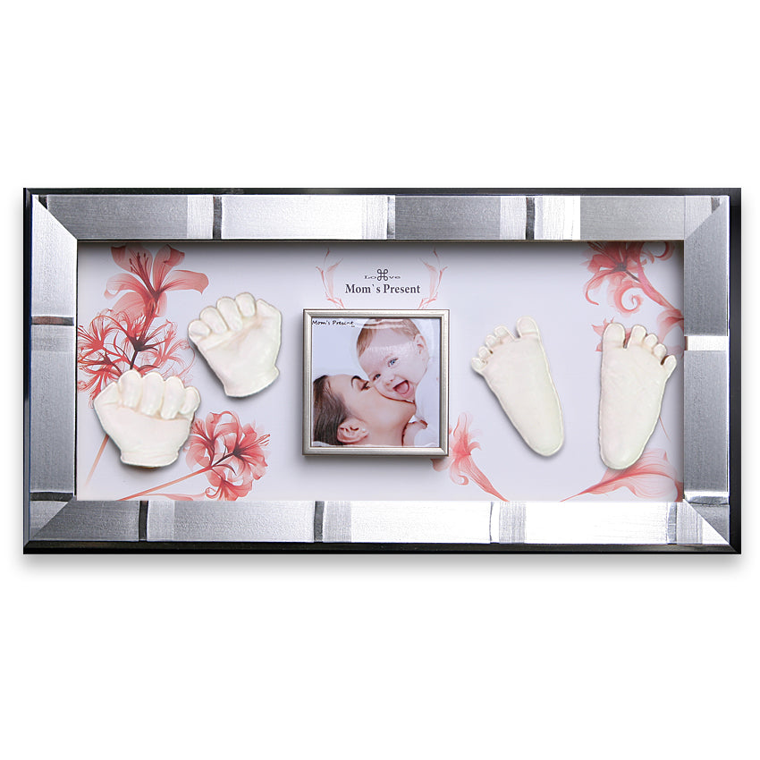 Momspresent baby handprint and footprint kit with SILVER Frame5-floral-gift