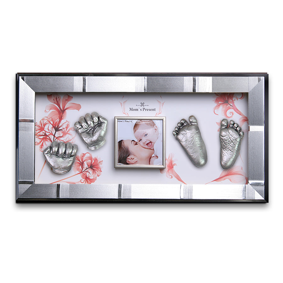 Momspresent baby handprint and footprint kit with SILVER Frame5-floral-gift