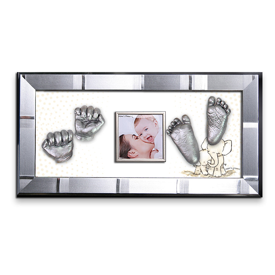 Momspresent baby handprint and footprint kit with SILVER Frame8-Elephant
