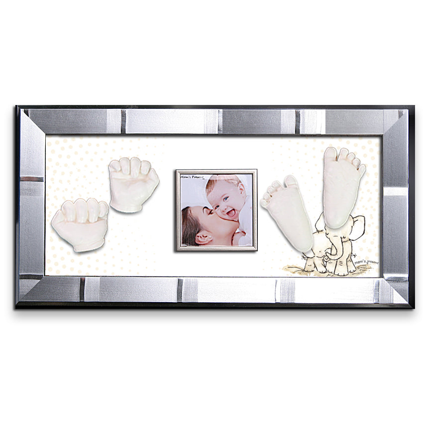 Momspresent baby handprint and footprint kit with SILVER Frame8-Elephant