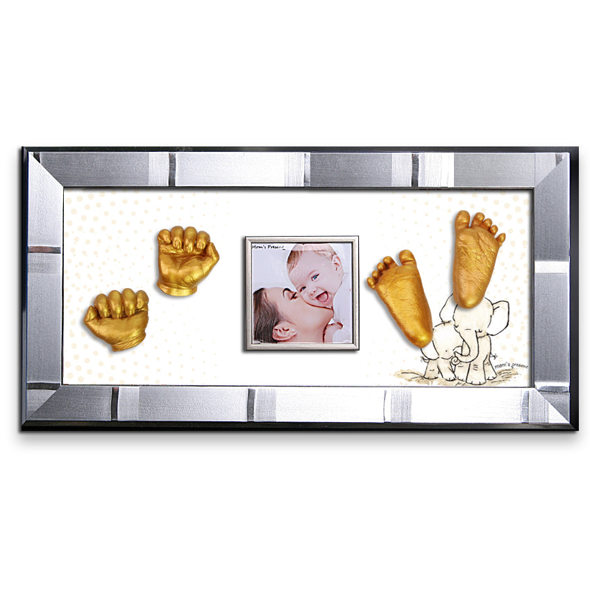 Momspresent baby handprint and footprint kit with SILVER Frame8-Elephant