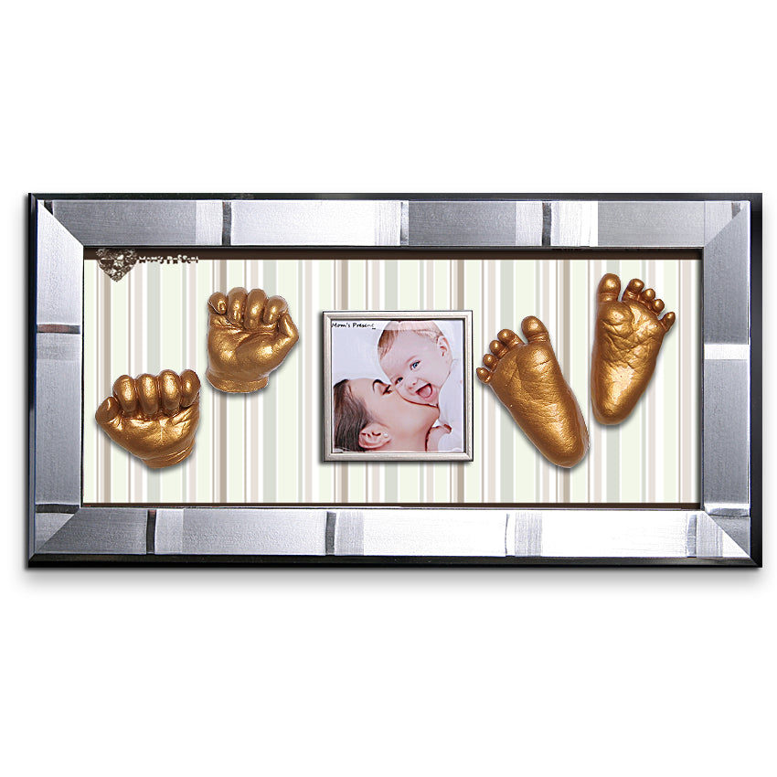 Momspresent baby handprint and footprint kit with SILVER Frame9 -pop-stripe