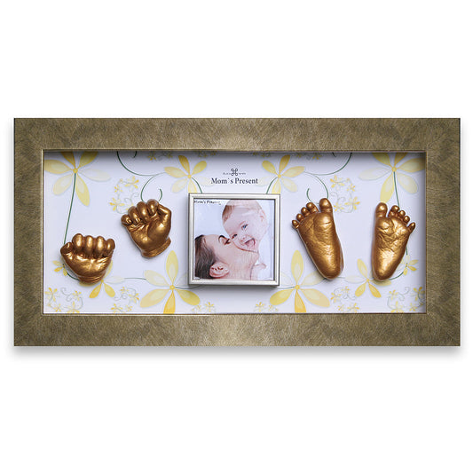 Momspresent 赤ちゃんの手と足 3D キャスティング プリント DIY キット ゴールド フレーム付き4-flower-garden