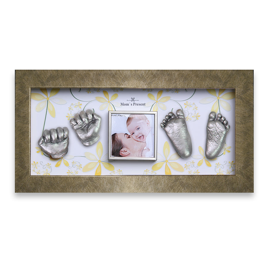Momspresent 赤ちゃんの手と足 3D キャスティング プリント DIY キット ゴールド フレーム付き4-flower-garden