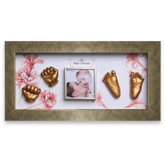 Momspresent 赤ちゃんの手と足 3D キャスティング プリント DIY キット ゴールド フレーム付き5-floral-gift