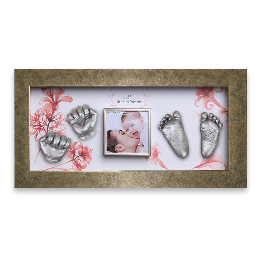 Momspresent 赤ちゃんの手と足 3D キャスティング プリント DIY キット ゴールド フレーム付き5-floral-gift