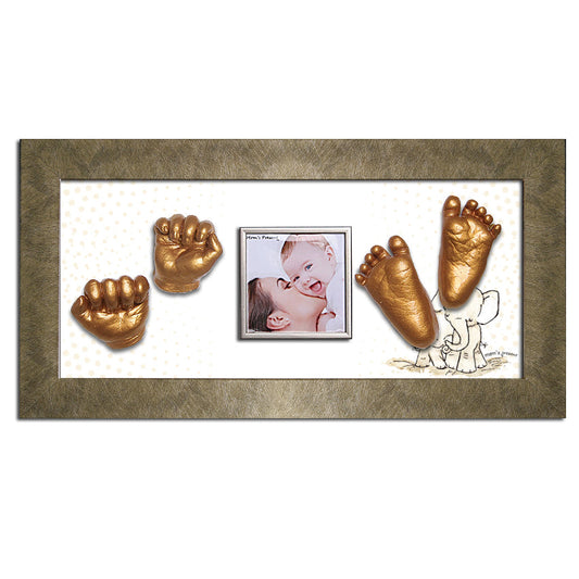 Momspresent 赤ちゃんの手と足 3D キャスティング プリント DIY キット ゴールド フレーム付き 8-エレファント-ハグ