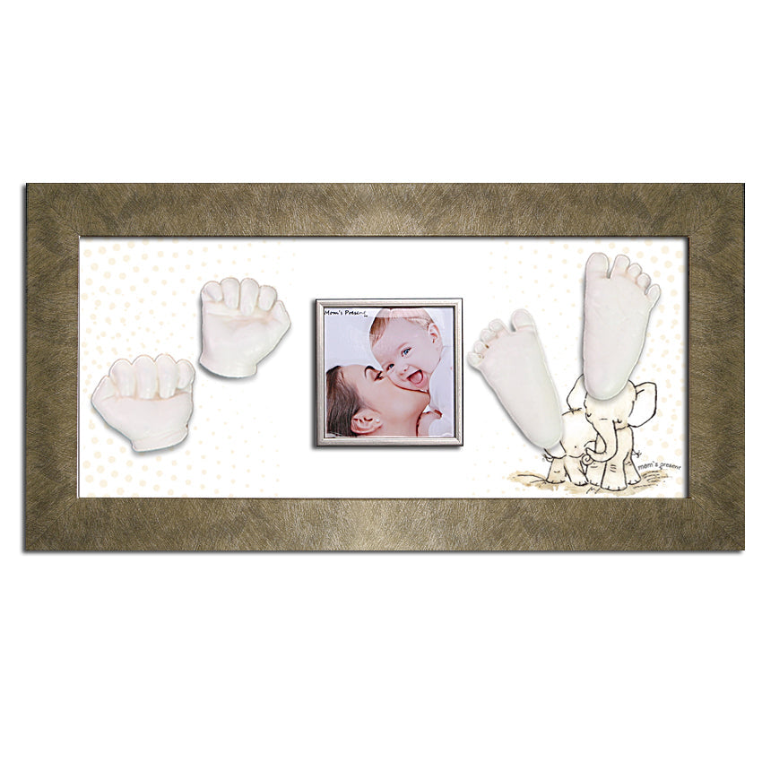 Momspresent 赤ちゃんの手と足 3D キャスティング プリント DIY キット ゴールド フレーム付き 8-エレファント-ハグ