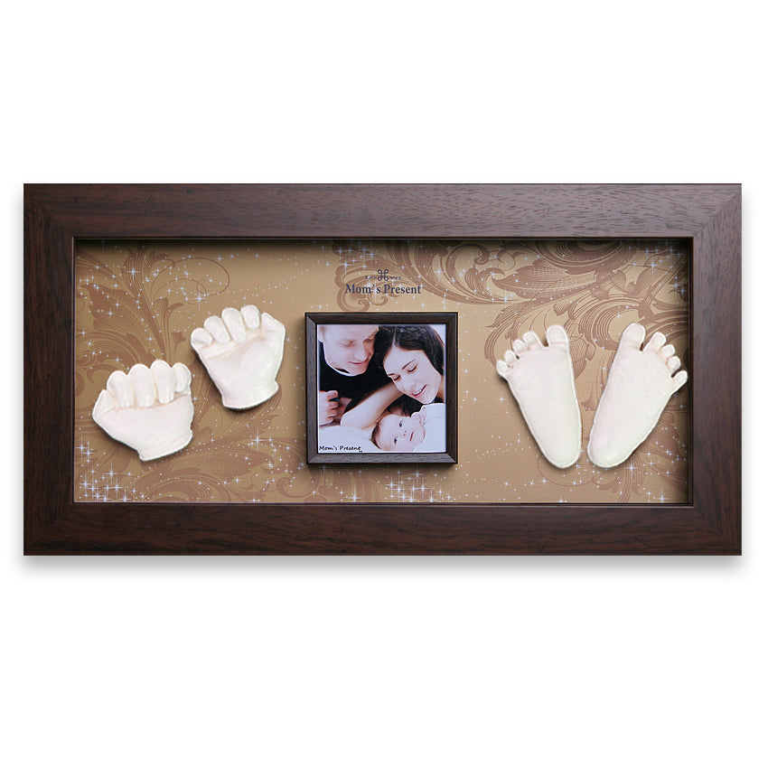 Momspresent baby handprint and footprint kit with Walnut Frame2-The age of gol