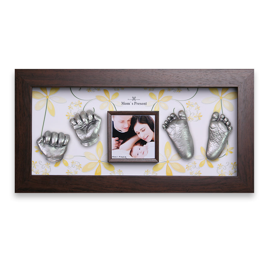 Momspresent baby handprint and footprint kit with Walnut Frame4-flower-garden