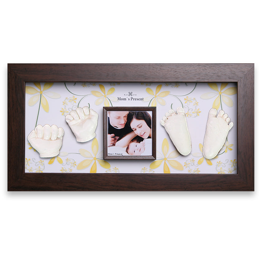 Momspresent baby handprint and footprint kit with Walnut Frame4-flower-garden