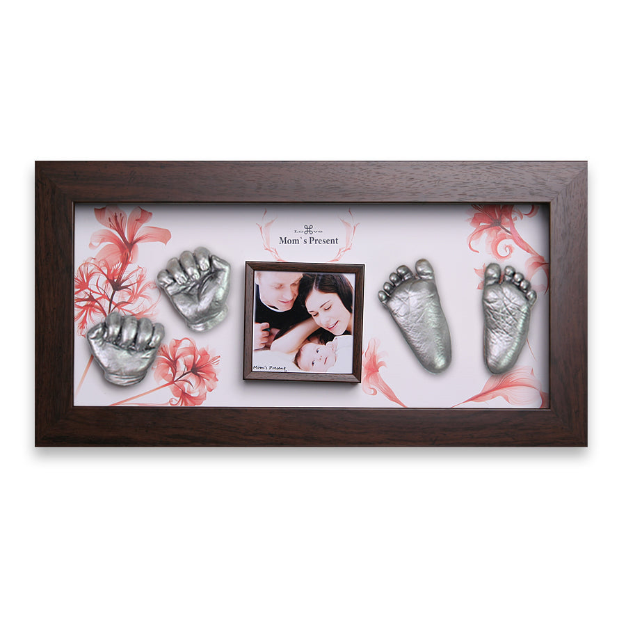 Momspresent baby handprint and footprint kit with Walnut Frame5-floral-gift