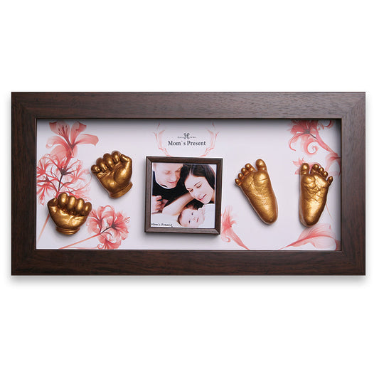 Momspresent 赤ちゃんの手と足 3D キャスティング プリント DIY キット ウォールナット フレーム付き5-floral-gift