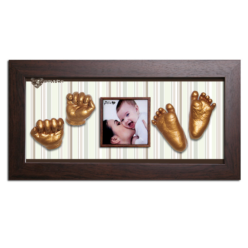 Momspresent baby handprint and footprint kit with Walnut Frame9 -pop-stripe