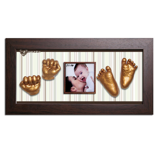 Momspresent 赤ちゃんの手と足 3D キャスティング プリント DIY キット ウォールナット フレーム 9 付き -ポップストライプ