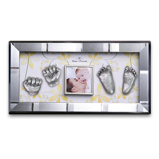 Momspresent 赤ちゃんの手と足 3D キャスティング プリント DIY キット シルバー フレーム付き4-flower-garden
