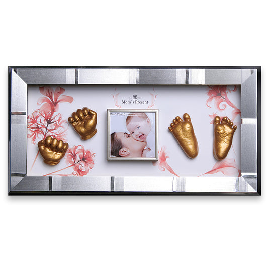 Momspresent 赤ちゃんの手と足 3D キャスティング プリント DIY キット シルバー フレーム付き 5-floral-gift