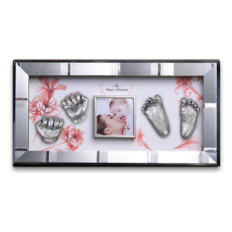Momspresent 赤ちゃんの手と足 3D キャスティング プリント DIY キット シルバー フレーム付き 5-floral-gift
