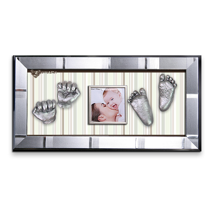 Momspresent 赤ちゃんの手と足 3D キャスティング プリント DIY キット シルバー Frame9 付き - ポップストライプ