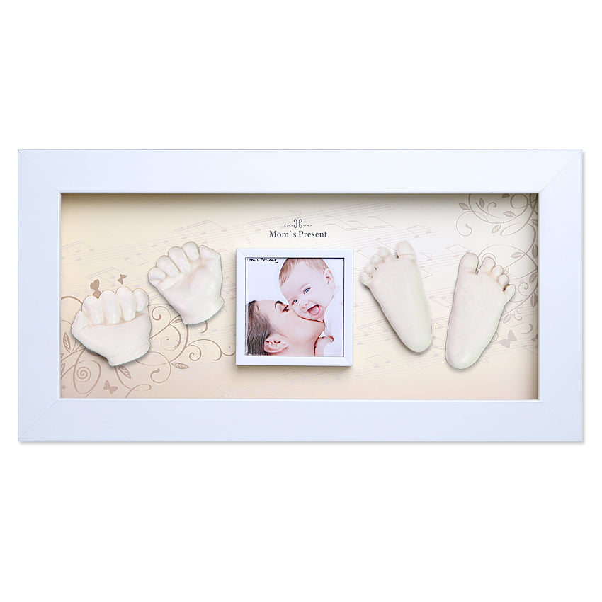 Momspresent baby handprint and footprint kit with White Frame3-piano concert