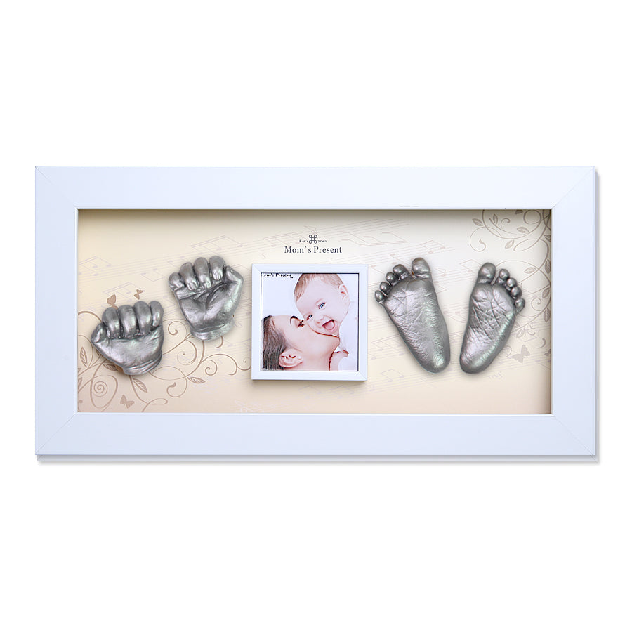 Momspresent baby handprint and footprint kit with White Frame3-piano concert