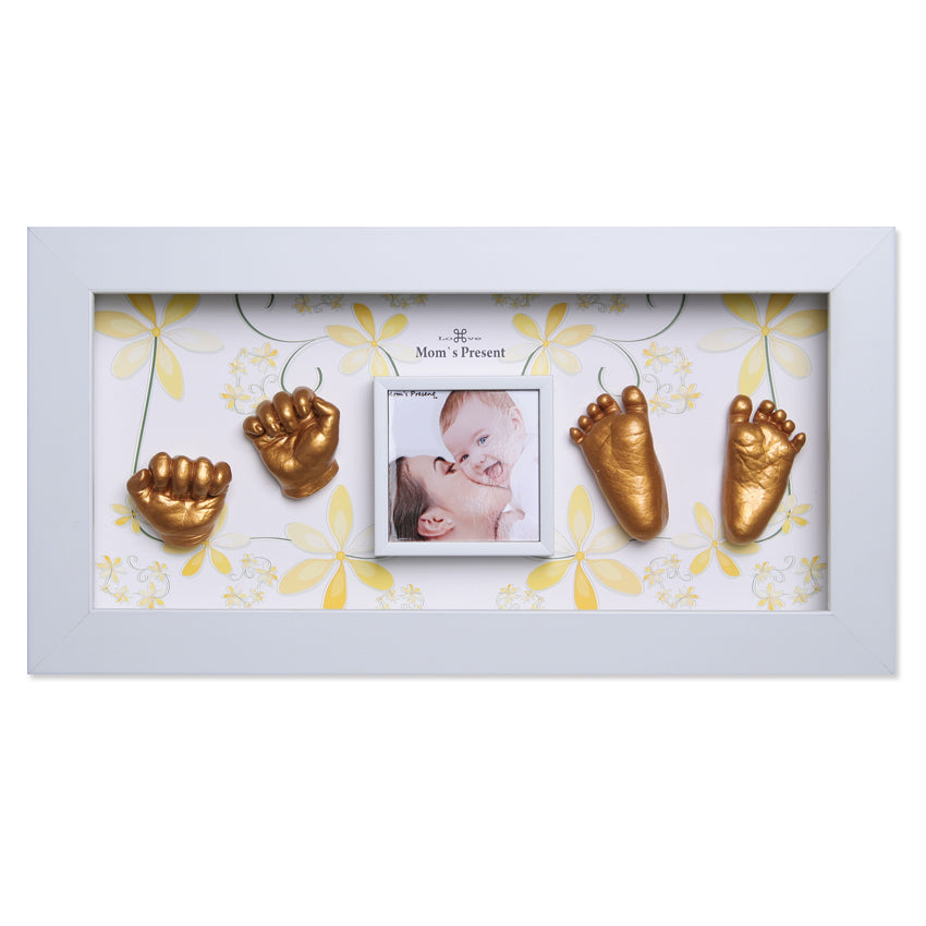 Momspresent baby handprint and footprint kit with White Frame4-flower-garden