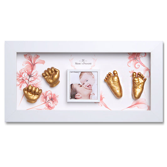 Momspresent 赤ちゃんの手と足 3D キャスティング プリント DIY キット ホワイト フレーム付き5-floral-gift